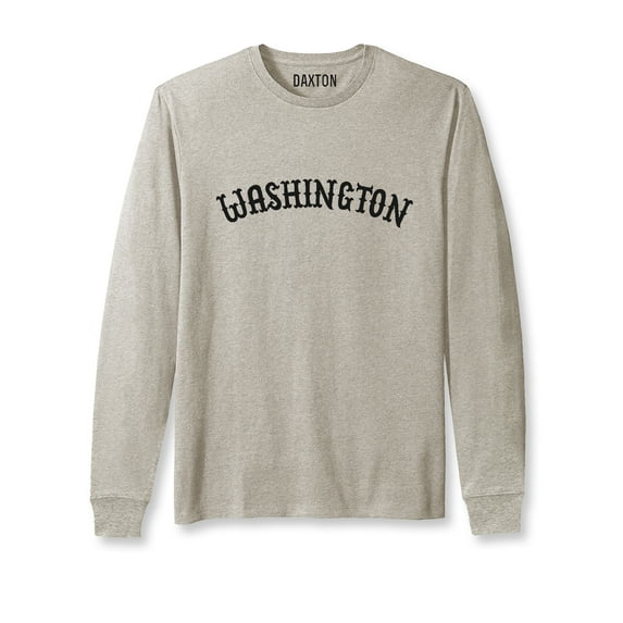 Daxton Retro Washington Arch Font Long Sleeves T Shirt Soft Med Weight Cotton, Oat Tee Black Font, 3XL