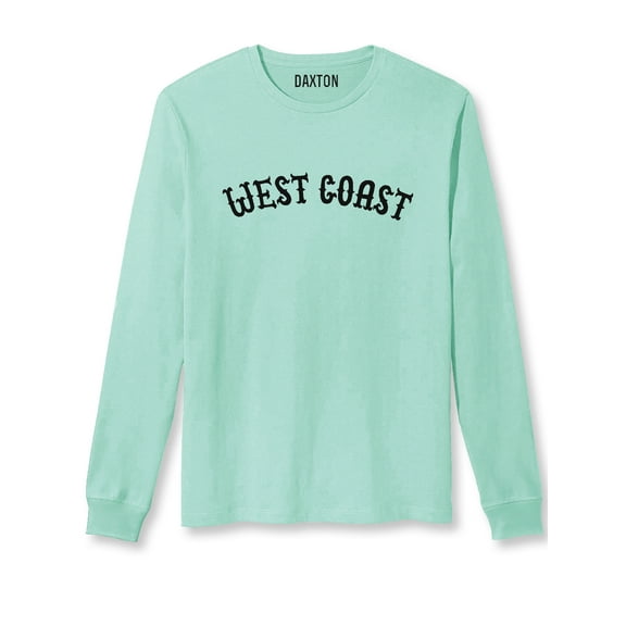 Daxton Retro West Coast Arch Font Long Sleeves T Shirt Soft Med Weight Cotton, Mint Tee Black Font, 3XL