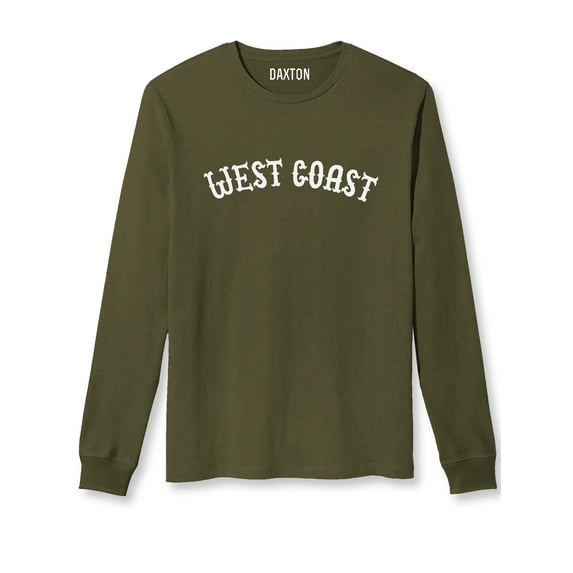 Daxton Retro West Coast Arch Font Long Sleeves T Shirt Soft Med Weight Cotton, Olive Tee White Font, 2XL