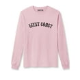 thumbnail image 1 of Daxton Retro West Coast Arch Font Long Sleeves T Shirt Soft Med Weight Cotton, Pink Tee Black Font, M, 1 of 2