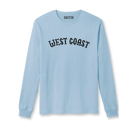 Daxton Retro West Coast Arch Font Long Sleeves T Shirt Soft Med Weight Cotton, Sky Tee Black Font, L