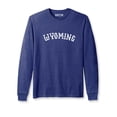 thumbnail image 1 of Daxton Retro Wyoming Arch Font Long Sleeves T Shirt Soft Medium Weight Cotton, Heather Navy Tee White Font, S, 1 of 2
