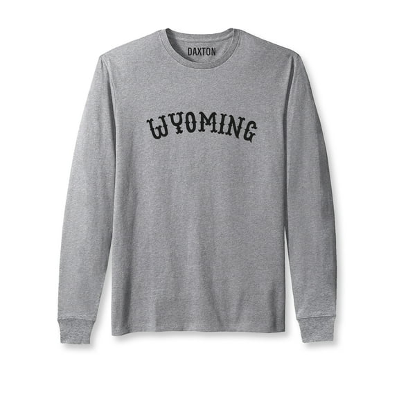 Daxton Retro Wyoming Arch Font Long Sleeves T Shirt Soft Medium Weight Cotton, Hgray Tee Black Font, M