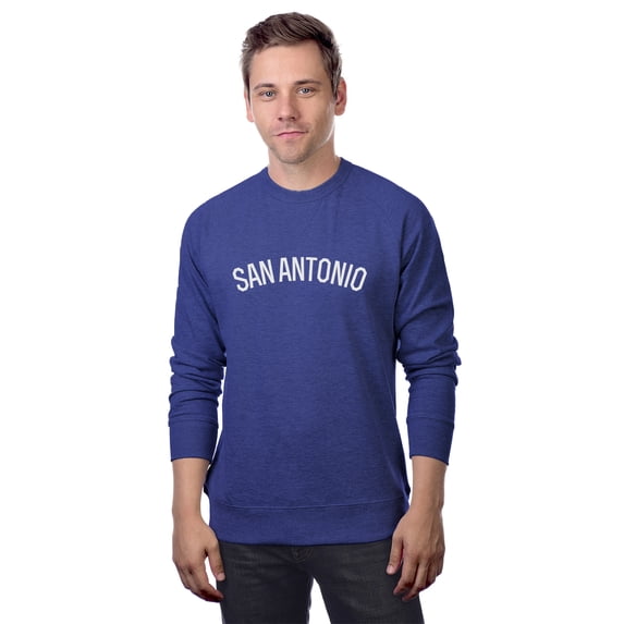 Daxton San Antonio Sweatshirt Athletic Fit Pullover Crewneck French Terry Fabric, Denim Sweatshirt White Letters, M