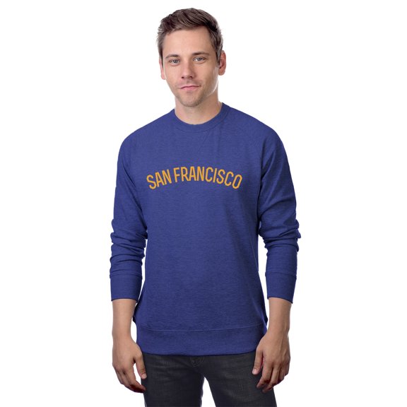Daxton San Francisco Sweatshirt Athletic Pullover Crewneck French Terry Fabric, Denim Sweatshirt Gold Letters, XS