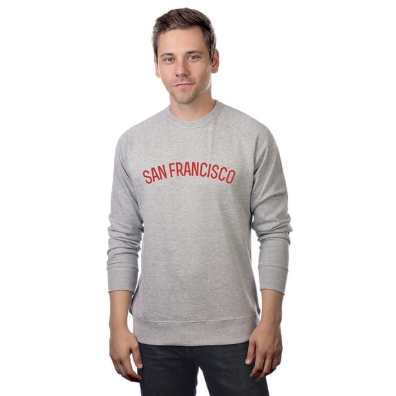 Daxton San Francisco Sweatshirt Athletic Pullover Crewneck French Terry Fabric, Hth Grey Sweatshirt Red Letters, L