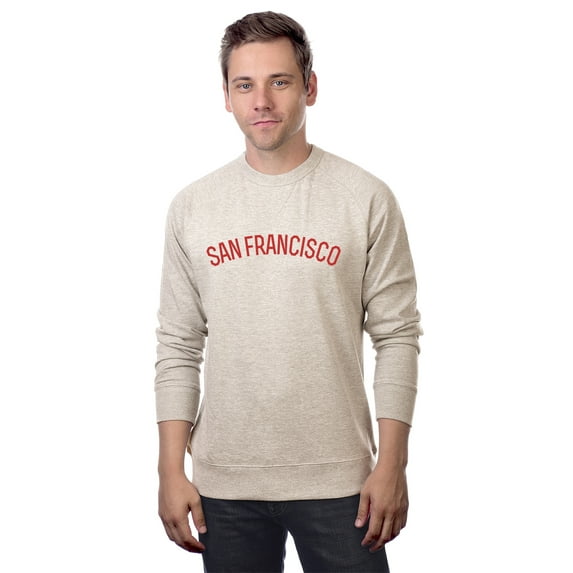 Daxton San Francisco Sweatshirt Athletic Pullover Crewneck French Terry Fabric, Oat Sweatshirt Red Letters, XS