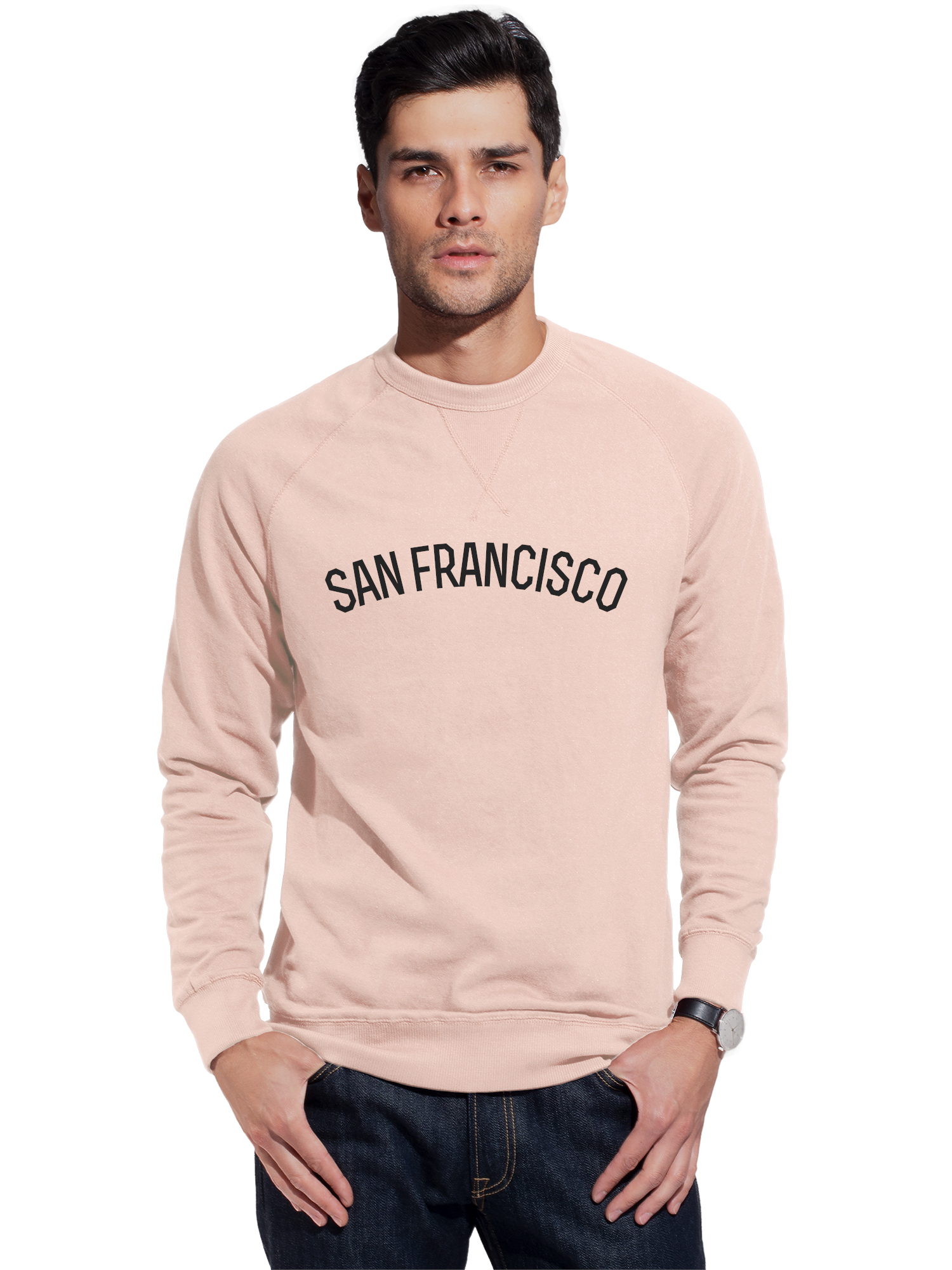 Daxton San Francisco Sweatshirt Athletic Pullover Crewneck French Terry Fabric, Peach Sweatshirt Black Letters, 2XL - image 1 of 3