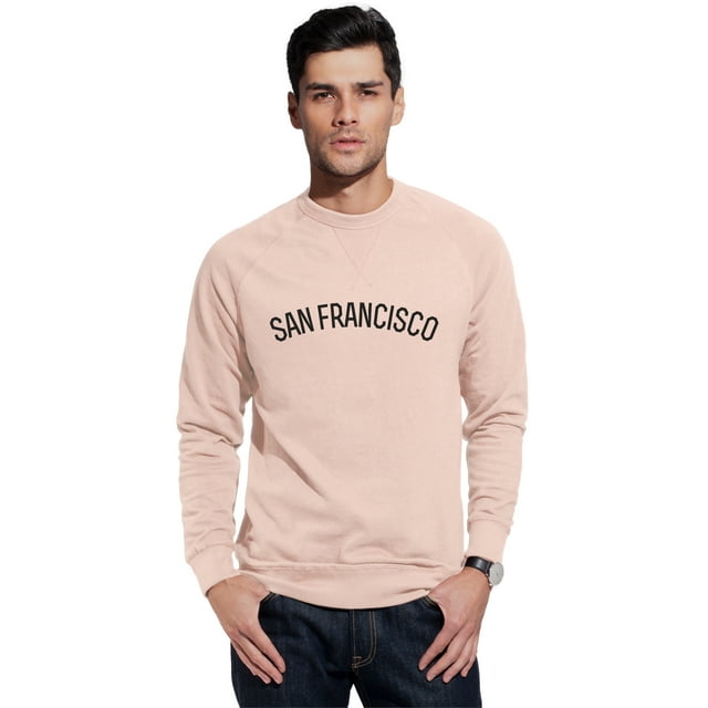 Daxton San Francisco Sweatshirt Athletic Pullover Crewneck French Terry Fabric, Peach Sweatshirt Black Letters, 2XL