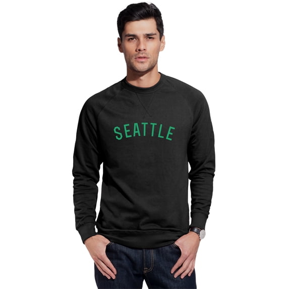 Daxton Seattle Sweatshirt Athletic Fit Pullover Crewneck French Terry Fabric, Black Sweatshirt Green Letters, M