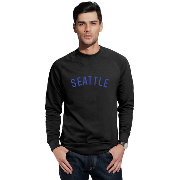 Daxton Seattle Sweatshirt Athletic Fit Pullover Crewneck French Terry Fabric, Black Sweatshirt Royal Letters, M
