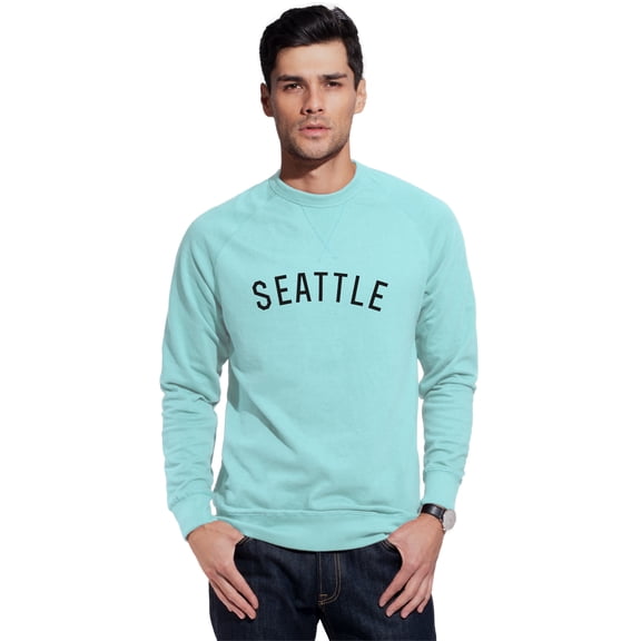 Daxton Seattle Sweatshirt Athletic Fit Pullover Crewneck French Terry Fabric, Sky Sweatshirt Black Letters, L