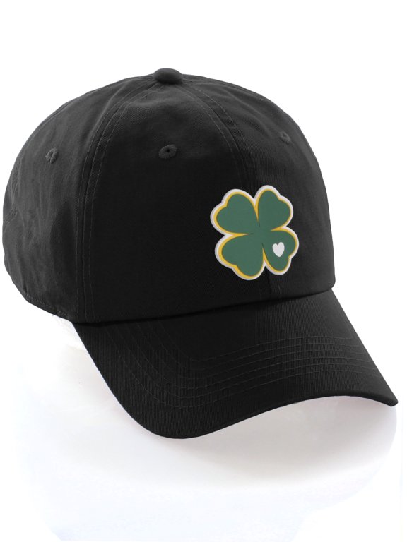 St. Patrick Day Lucky Clover Baseball Dad Hat, Clover Black Hat