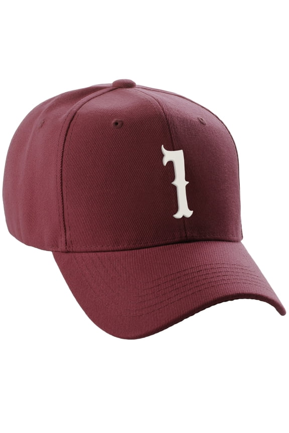 StructuWhite Baseball Hat Cap Curved Visor Vintage Custom Number, Burgundy Hat, White Number 1