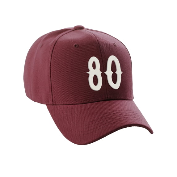 Daxton StructuWhite Baseball Hat Cap Curved Visor Vintage Custom Number, Burgundy Hat, White Number 80