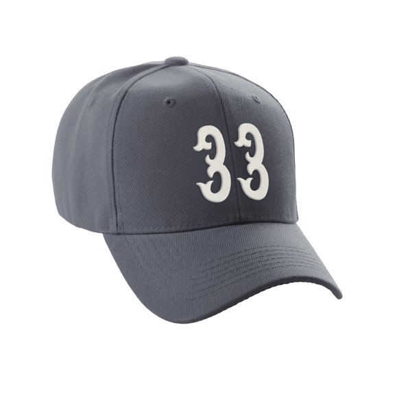 Daxton StructuWhite Baseball Hat Cap Curved Visor Vintage Custom Number, Charcoal Hat, White Number 33