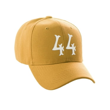 Daxton StructuWhite Baseball Hat Cap Curved Visor Vintage Custom Number, Gold Hat, White Number 44