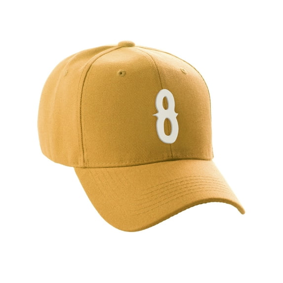 Daxton StructuWhite Baseball Hat Cap Curved Visor Vintage Custom Number, Gold Hat, White Number 8
