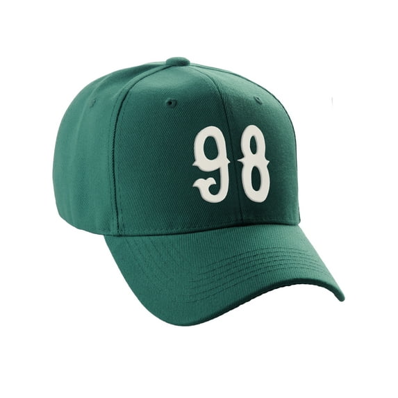 Daxton StructuWhite Baseball Hat Cap Curved Visor Vintage Custom Number, Hunter Hat, White Number 98