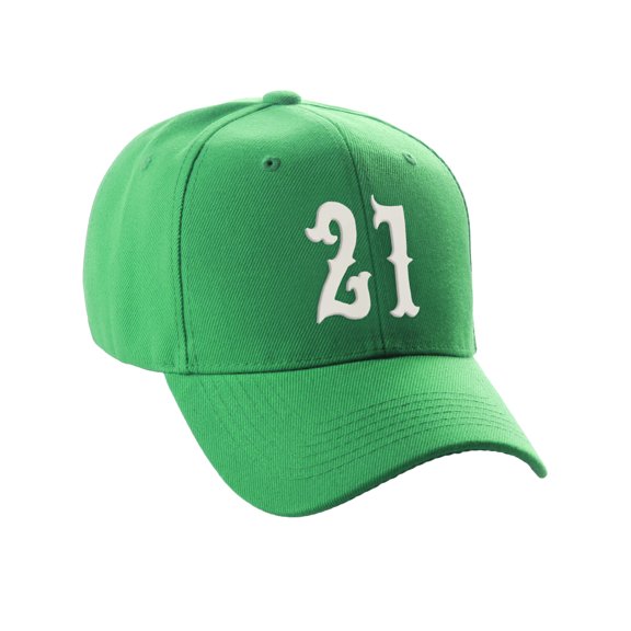 Daxton StructuWhite Baseball Hat Cap Curved Visor Vintage Custom Number, Kelly Hat, White Number 21