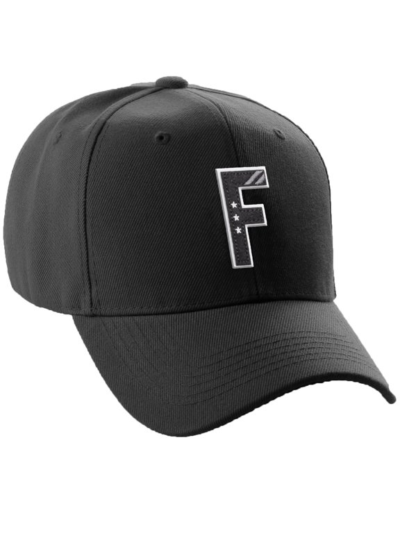 Structured Baseball Hat Cap 3D Alphabet A to Z Letter Number Initial-Black, Letter F
