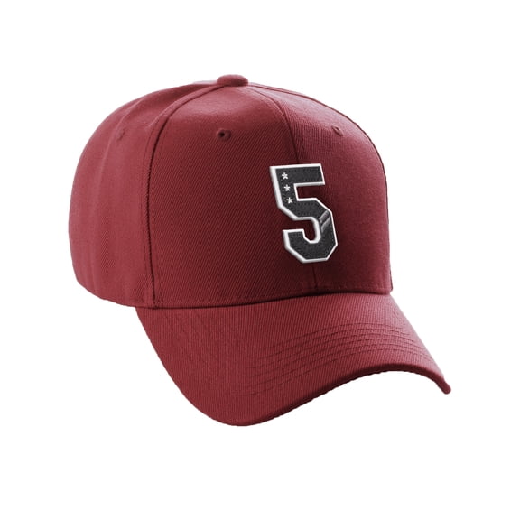 Daxton Structured Baseball Hat Cap 3D Alphabet A to Z Letter Number Initial-Burgundy, Number 5