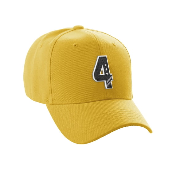 Daxton Structured Baseball Hat Cap 3D Alphabet A to Z Letter Number Initial-Gold, Number 4