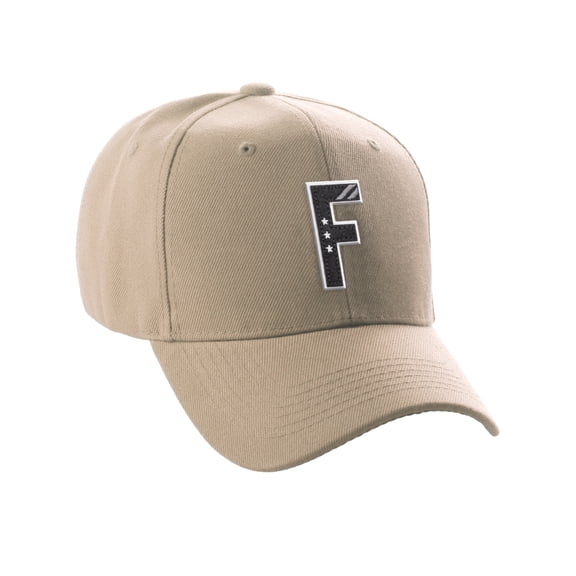 Daxton Structured Baseball Hat Cap 3D Alphabet A to Z Letter Number Initial-Khaki, Letter F