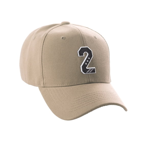 Daxton Structured Baseball Hat Cap 3D Alphabet A to Z Letter Number Initial-Khaki, Number 2