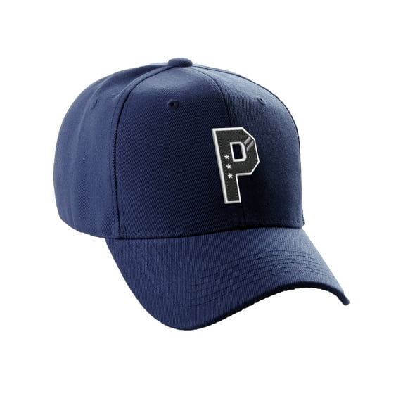 Daxton Structured Baseball Hat Cap 3D Alphabet A to Z Letter Number Initial-Navy, Letter P