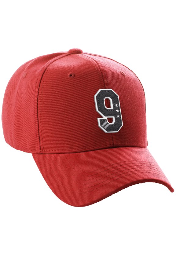 Structured Baseball Hat Cap 3D Alphabet A to Z Letter Number Initial-Red, Number 9