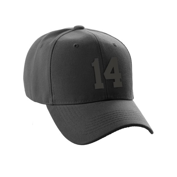 Daxton Structured Baseball Hat Cap Curved Visor Custom Team Number - Black Hat, Black 14
