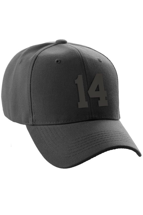 Structured Baseball Hat Cap Curved Visor Custom Team Number - Black Hat, Black 14