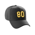 thumbnail image 1 of Daxton Structured Baseball Hat Cap Curved Visor Custom Team Number - Black Hat, Gold 80, 1 of 4