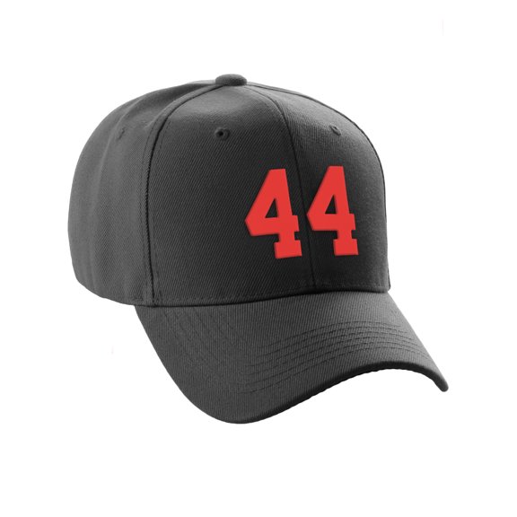 Daxton Structured Baseball Hat Cap Curved Visor Custom Team Number - Black Hat, Red 44