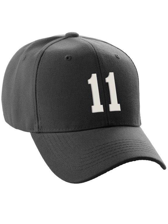 Structured Baseball Hat Cap Curved Visor Custom Team Number - Black Hat,White 11
