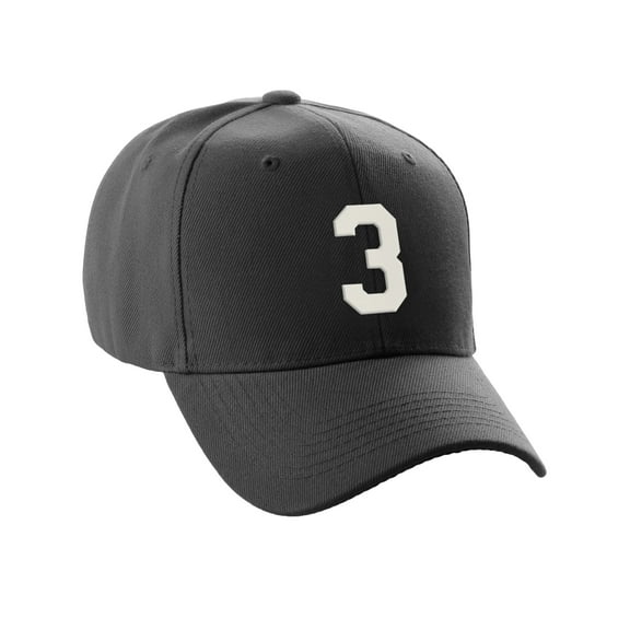 Daxton Structured Baseball Hat Cap Curved Visor Custom Team Number - Black Hat,White 3