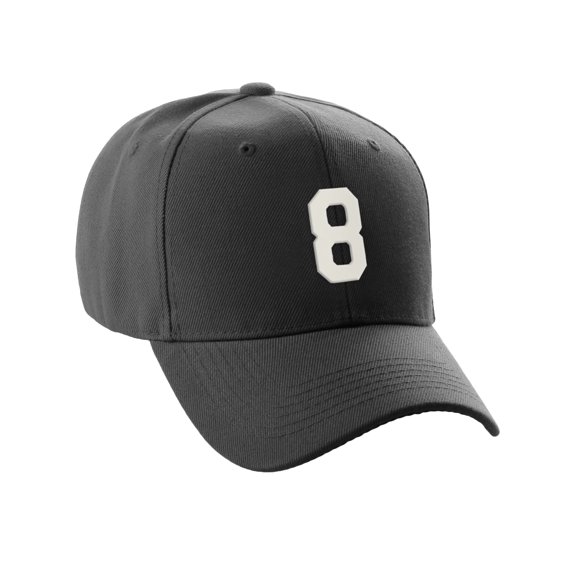 Daxton Structured Baseball Hat Cap Curved Visor Custom Team Number - Black Hat,White 8