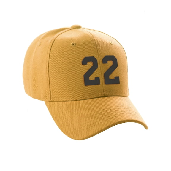 Daxton Structured Baseball Hat Cap Curved Visor Custom Team Number - Gold Hat, Black 22