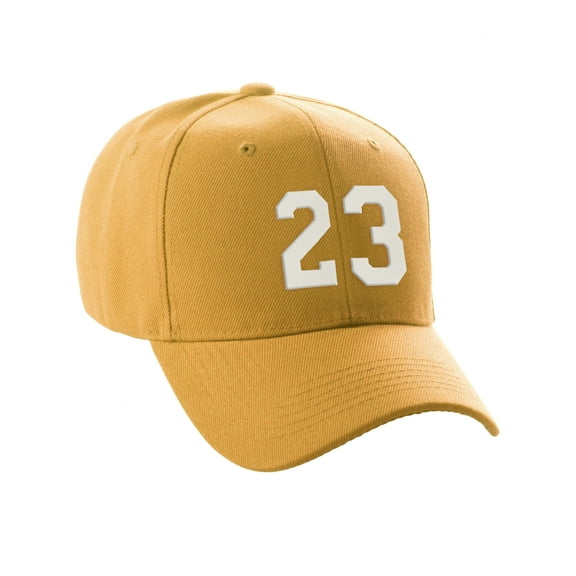 Daxton Structured Baseball Hat Cap Curved Visor Custom Team Number - Gold Hat,White 23