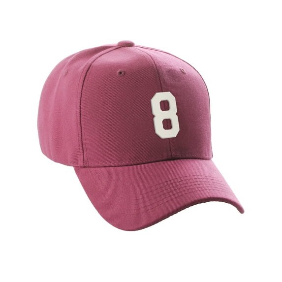 Daxton Structured Baseball Hat Cap Curved Visor Custom Team Number - Hot Pink Hat,White 8