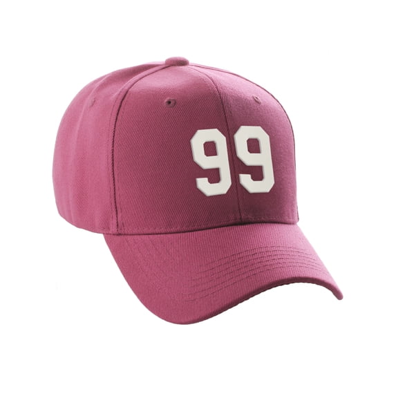 Daxton Structured Baseball Hat Cap Curved Visor Custom Team Number - Hot Pink Hat,White99