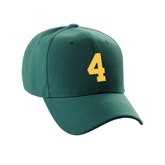 Daxton Structured Baseball Hat Cap Curved Visor Custom Team Number - Hunter Hat, Gold 4