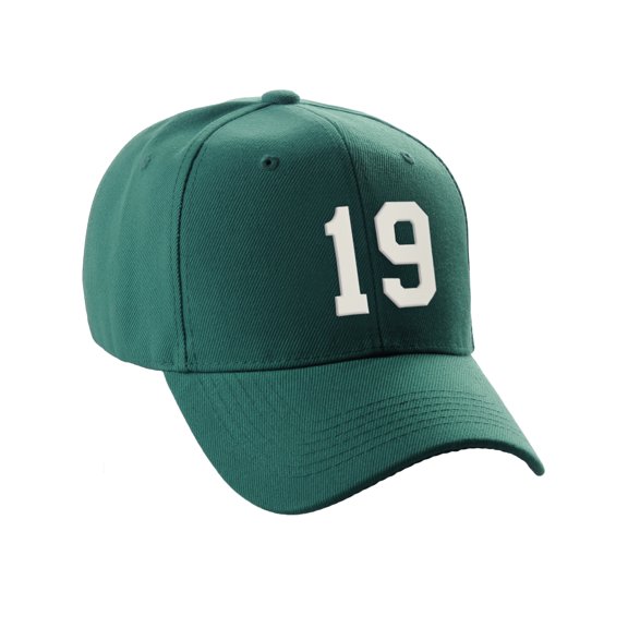 Daxton Structured Baseball Hat Cap Curved Visor Custom Team Number - Hunter Hat,White 19