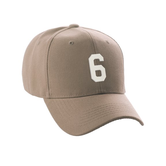 Daxton Structured Baseball Hat Cap Curved Visor Custom Team Number - Khaki Hat,White 6