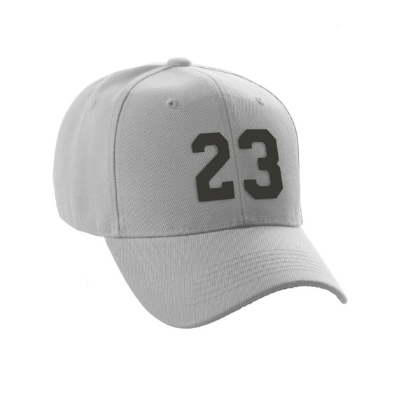 Daxton Structured Baseball Hat Cap Curved Visor Custom Team Number - Light Grey Hat, Black 23