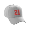 thumbnail image 1 of Daxton Structured Baseball Hat Cap Curved Visor Custom Team Number - Light Grey Hat, Red 21, 1 of 3