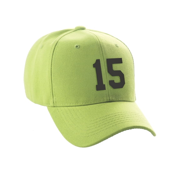 Daxton Structured Baseball Hat Cap Curved Visor Custom Team Number - Lime Hat, Black 15