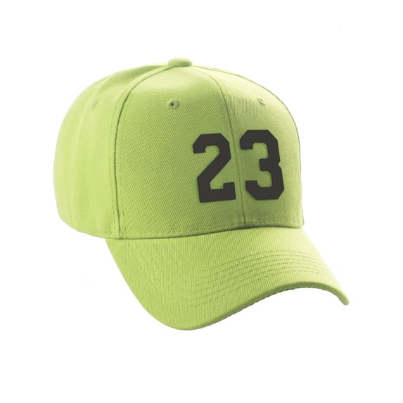 Daxton Structured Baseball Hat Cap Curved Visor Custom Team Number - Lime Hat, Black 23