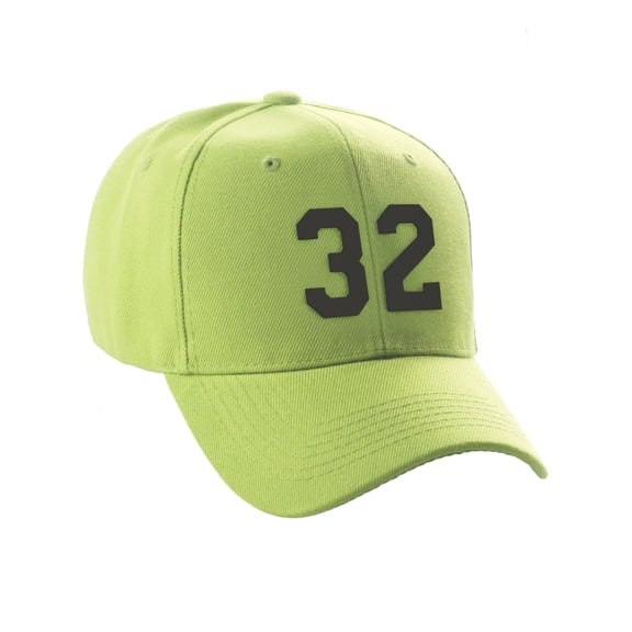 Daxton Structured Baseball Hat Cap Curved Visor Custom Team Number - Lime Hat, Black 32